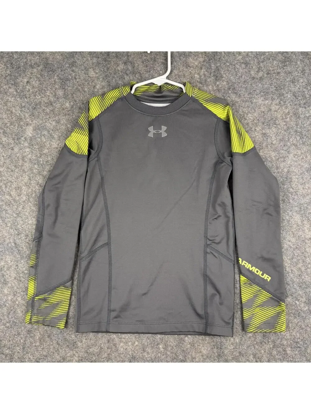 Under Armour ColdGear Boy’s Fitted Long Sleeve Shirt Gray Yellow Size XS 854